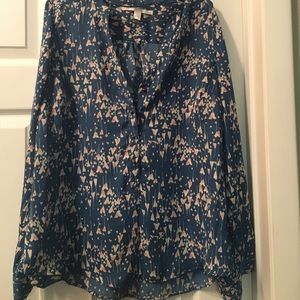Lauren Conrad blouse L, blue with pink hearts
